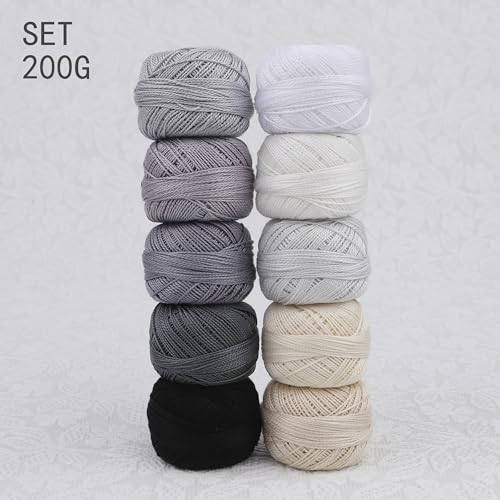 Size 8 Double Mercerized Egyptian Long Staple Cotton Pearl Thread Ball 5 Grams Rainbow Color Embroidery Thread 10 Colors per Box for Crochet Hardanger Cross Stitch Hand Embroidery (Set G) - color: Set G