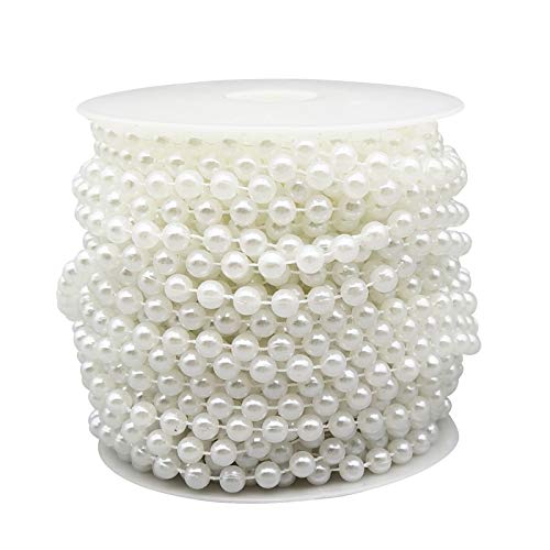 6MM Beaded Trim White Crafts Faux Pearl Beads Garland Roll Strand 59FT - color: White, size: 6mm