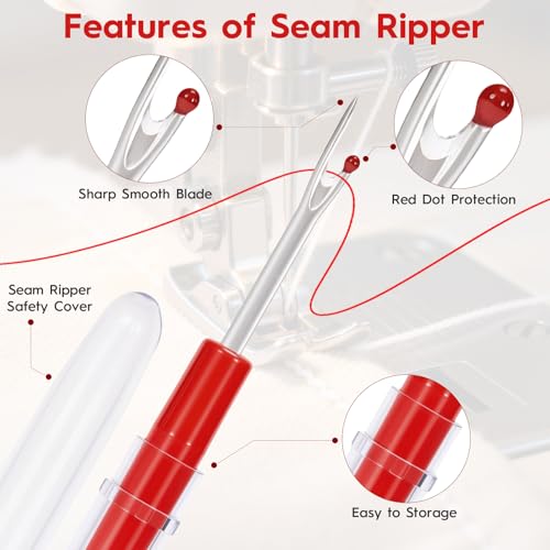 Sewing Machine Needle Threader, 4 in 1 Automatic Quick Threading Tool, Multifunctional Stitch Insertion Seam Guide with 2 Pcs Seam Rippers for Quilting Alterations Tailoring(Red) - color: Red