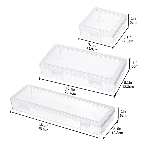 novelinks Clear Pencil Box and Small Plastic Storage Containers with Lids - color: 3 Small + 3 Medium + 3 Large -Clear