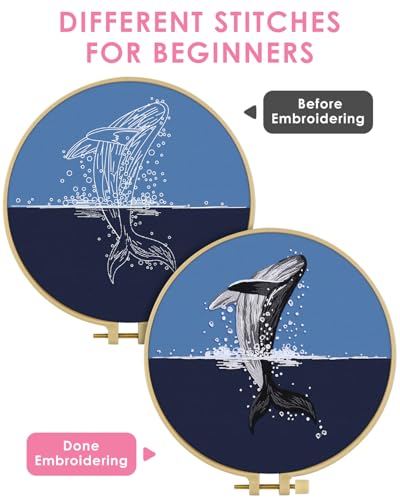 TINDTOP Embroidery Kit for Beginners Adult, Whale Embroidery Practice Kit - color: Whale