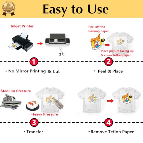 TransOurDream Upgraded Iron on Heat Transfer Paper for T Shirts (50 Sheets, 8.5x11") Iron on Transfers for Light Fabric Printable Heat Transfer Vinyl for Inkjet Printer (L2-50) - color: Light, size: 50 Sheets
