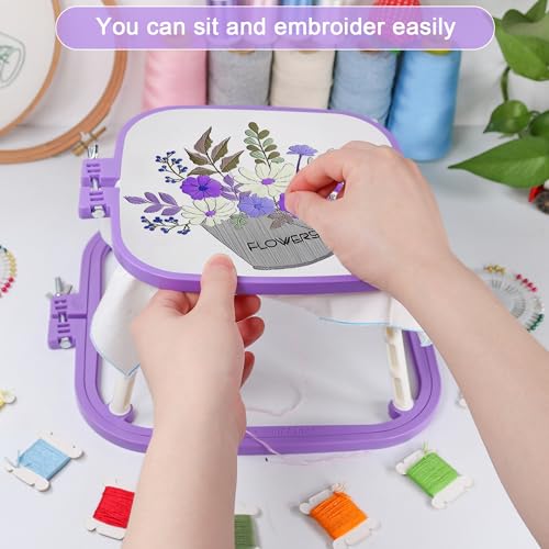 Versatile Double Embroidery Stand, Compact Desktop Embroidery Cross Stitch Frame-Hands Free 2-Tier Embroidery Hoop Frame for Needlepoint Sewing Craft Projects (Violet) - color: Violet