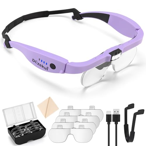 Dilzekui Magnifying Glass w/Light,1.5X-5X Magnifying Glasses Acrylic Lenses - color: Purple
