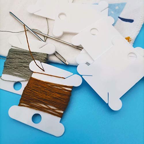 Fokanlo 300 Pieces Plastic Floss Bobbins with 1 Bobbin White Winders for Cross Stitch Cotton Thread Craft DIY Sewing Storage,Thread Organizer Holder Set Embroidery Stitch Bobbin 300+1