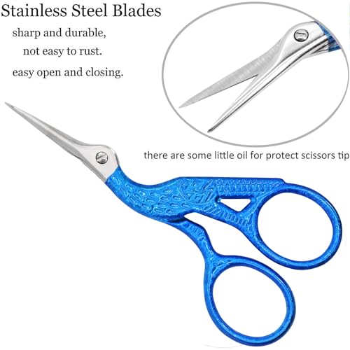 BIHRTC 3.6" Vintage Stork Scissors,Antique Metal with Leather Cover - color: Bright Blue, size: 3.6inch