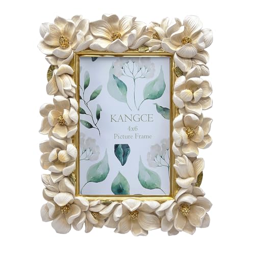 Vintage Picture Frames 4x6 Antique White and Gold Ornate Flower Picture Frames for Tabletop and Wall Mount Decorative Gallery Wall Decor Rustic Home Decor （4x6 inch） - size: 4x6