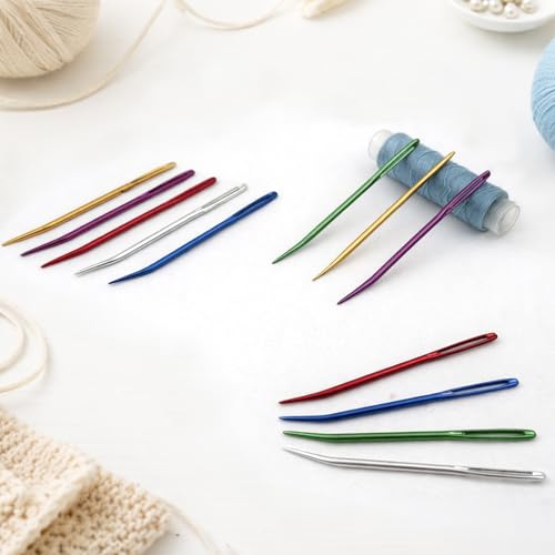 Curved Yarn Needles Set, Large-Eye Aluminum Tapestry Darning Needles for Crochet and Knitting with Storage Bottle, (Multicolor,12PCS)