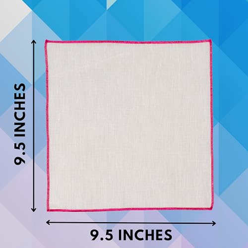 Natural Linen Pocket Squares, Embroidered Contrast Border 3 pcs, Off white - color: A9 (6-pack)