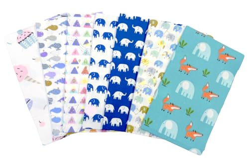 AMORNPHAN Fish and Elephant Animal Cartoon Printed 100% Cotton Quilting Bundles Fabric for Patchwork Needlework DIY Sewing Crafting Precut Face Mask 16x20 Inches (40x50cm.) Set of 7 Pieces (Elephant) - color: Elephant