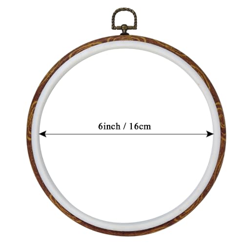 5 Pieces 6 inch Round Embroidery Hoops, Imitated Wood Hoop Embroidery Frames for Display, Cross Stitch Embroidery Round Hoops Arts Decoration