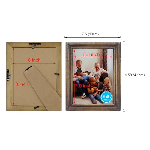 CVHOMEDECO. 8x6 Picture Frame Made of Solid Wood High Definition Glass Rustic Antique Designs Small Photo Frame for Tabletop Display and Wall Mounting, Distress Brown - color: Distress Brown B, size: 6" X 8"