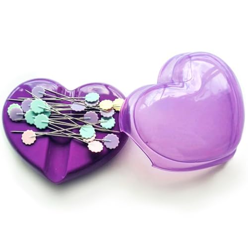 Bequilter Magnetic Sewing Pin Cushion Come with 10pcs Flower Head Pins, Magnetic Sewing Pin Holder Caddy Storage Case Sewing Tool Heart-Shaped (1)