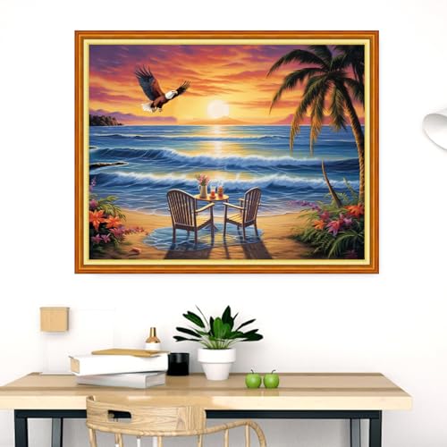 Dimensean Stamped Cross Stitch Kits Full Range of Embroidery Patterns Starter Kits for Beginners Adult DIY Cross Stitches Needlepoint Kits 11CT-Rest by the Seaside 16x20 inch - color: Craftpattern56