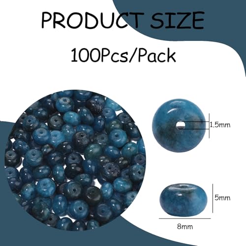 5x8mm 100Pcs Natural Apatite Rondelle Beads for Jewelry Making Loose Spacer Abacus Disk Beads Gemstone for Bracelets Necklace DIY Crafts - color: Apatite