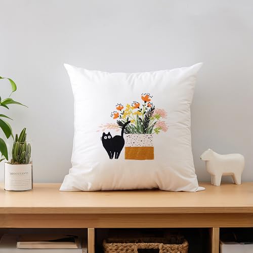 KEKEMEOW 3 Sets Embroidery Kit for Beginners, Stitches with Black Cat and Flowers, Embroidery Stitch Practice kit for Adults Craft Lover, Needlepoint Hand Embroidery Kit with Pattern、Instruction、Hoop - color: Cat&Flower