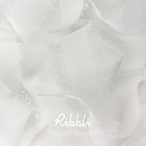 Ribbli White Chiffon Ribbon 1 Inch x 20 Yard Handmade Fringe Chiffon Silk Ribbon White Ribbon for Gifts Wrapping, Wedding Invitations, Bridal Bouquets, Flower Arrangement - color: White, size: 1 inch