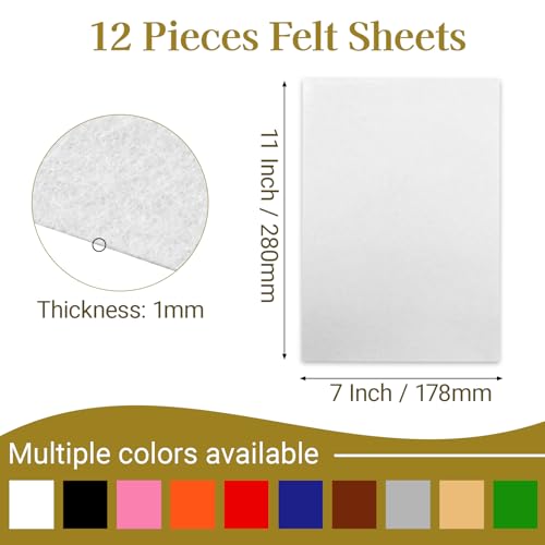 12 Pcs Felt Sheets, 7x11 Inch Stiff Felt for Crafts DIY, White - color: White