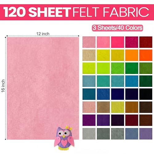 Reginary 120 Pcs 12 x 16 Inch Felt Sheets Bulk for Craft 40 Assorted Color Felt Fabric Squares Stiff Paper for Back to School Festival Holiday DIY Craft Sewing Patchwork - size: 12 x 16 Inch