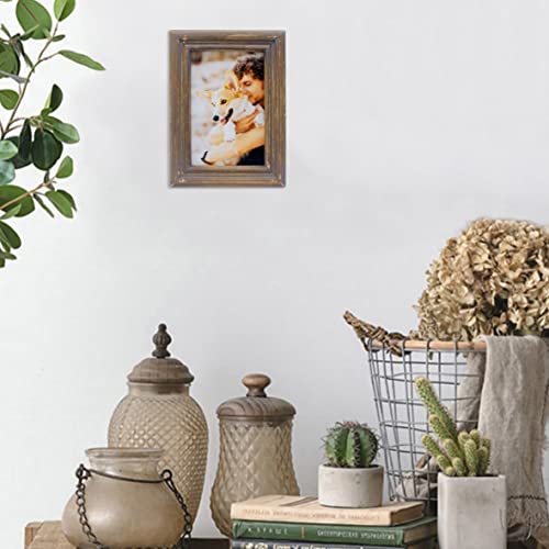 CVHOMEDECO. 4x6 Picture Frame Made of Solid Wood High Definition Glass Rustic Antique Designs Small Photo Frame for Tabletop Display and Wall Mounting, Distress Brown - color: Distress Brown B, size: 4" X 6"