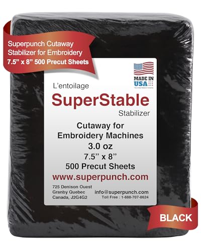 Superpunch Cutaway Embroidery Stabilizer, 3.0 oz, Black, 7.5 x 8 in - color: Black, size: 500 pre-cut pieces 7.5" x 8"