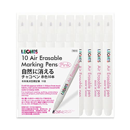 LEONIS Disappearing Ink Fabric Marking Pen Pink 10 Count Pack [ 78010 ] - size: 1 Count (Pack of 10)
