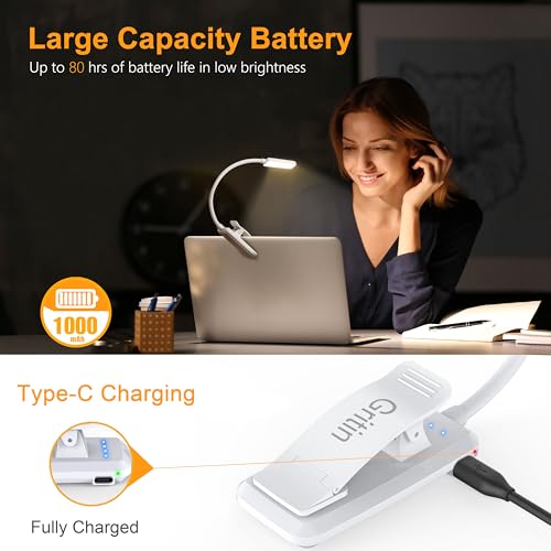 Gritin 9 LED Rechargeable Book Light for Reading in Bed - color: ‎White