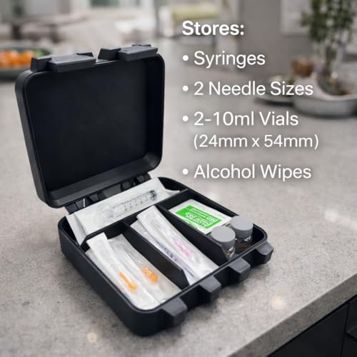 2-Slot HRT TRT Storage Case for 10ml Vials – Holds Syringes, Needles & Alcohol Wipes – Compact Travel Organizer for Hormone Therapy or Wellness Kits