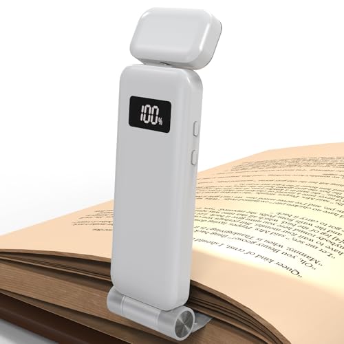 KTEBO Rechargeable Book Light with Clip & Battery Indicator, 9 Luminescence Modes, USB-C Portable 1.6 oz Ultralight Lamp for Night Reading in Bed, Readers - White - color: White