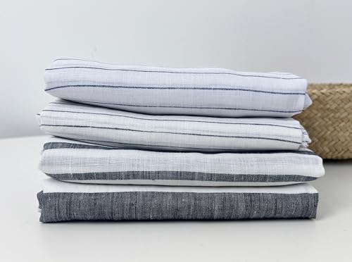 100% Linen Fabric – Lightweight Prewashed – Horizontal Stripe Patterns – Precut Style – Soft & Breathable – 52” Width – by The Linen Lab (Navy 4597, 1 Yard pre Cut) - color: Navy 4597, size: 1 yard pre cut