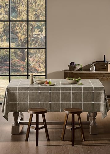 ZeeMart Grid Embroidered Square Hemmed Tablecloths 52x52in, Cocoa Brown - color: Cocoa Brown, size: 52" x 52" (Square)