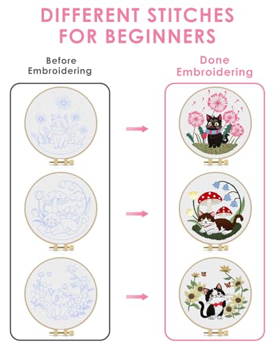 TINDTOP Embroidery Kit for Adults, Cat Embroidery Practice Kit - color: Cat