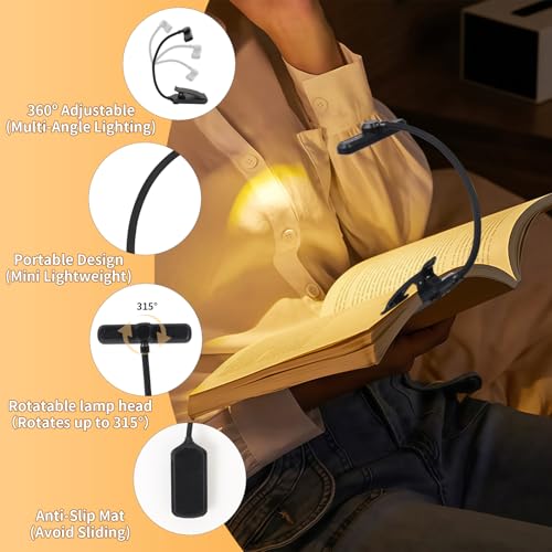 Rechargeable Book Light, Clip-On LED Reading Light, Eye-Caring - color: Black, size: Rotating