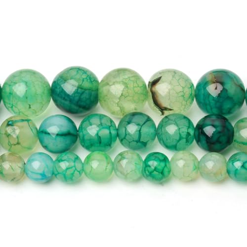 60pcs Smooth Natural Green Agate Beads，6mm Dragon Vein Gemstone Round Loose Stone Beads for Jewelry Making DIY Bracelet Necklace Earrings - color: green dragon vein, size: 6mm