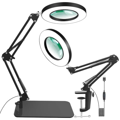 12X Magnifying Lamp with Light, 2-in-1 Clamp Desk LED Magnifier - size: 5 Inches - 12X