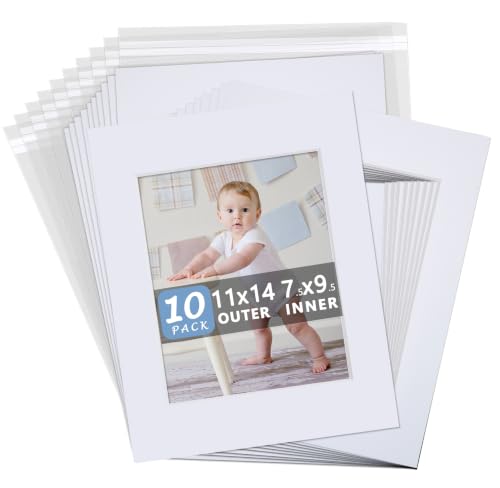 Somime 10 Pack White Photo Mat Set 11x14 for 8x10 Photos - size: 11x14 10pack white complete set for 8x10