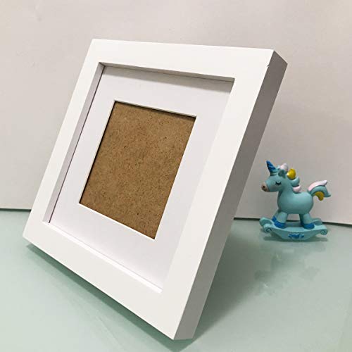 ZXT-parts 6x6 Picture Frames White Set of 2 Pack. 3.5x3.5 Picture Frame with Mat, Solid Wood, Plastic Panel (Not Glass). The Table and The Wall. - size: 6x6 with 3.5x3.5 Mat