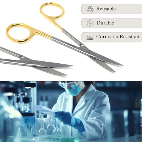 Premium Iris Scissors Micro Dissecting Scissors Curved 4.5" with Fine Sharp Blades Made of Stainless Steel Medical Surgical Tools (Gold Handle) - color: Gold Handle