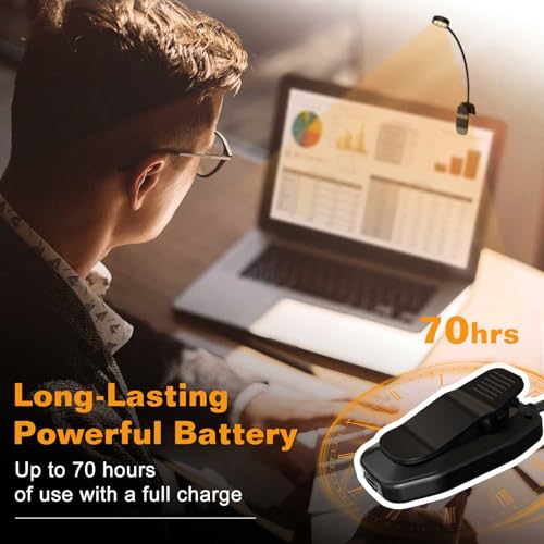 KTEBO Rechargeable Book Light for Reading in Bed, Eye Caring Book Reading Lamp with 10 LED Modes, 1.3 oz Lightweight Portable Clip on Light, 360 Adjustable Clamp Light Perfect for Readers - color: 1 Black