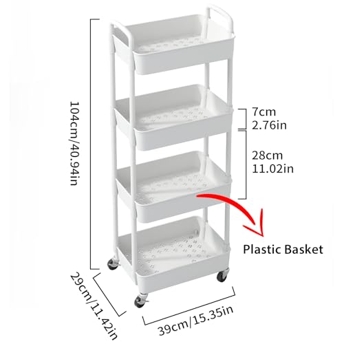 Sywhitta 4-Tier Plastic Rolling Utility Cart with Handle, Multi-Functional Storage Trolley for Office, Living Room, Kitchen, Movable Storage Organizer with Wheels, White (Pack of 2) - color: White, size: 4-tier (Pack of 2)
