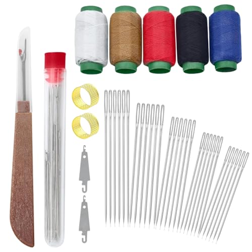 Giasy_Fortune 41PCS Big Eye Steel Sewing Tool Set, Needle and Thread Kit, Portable Hand Sewing Set, Punch Needle Kit Repair Tools, Christmas Gifts for Grandma Beginner Traveler DIY Craft Enthusiasts