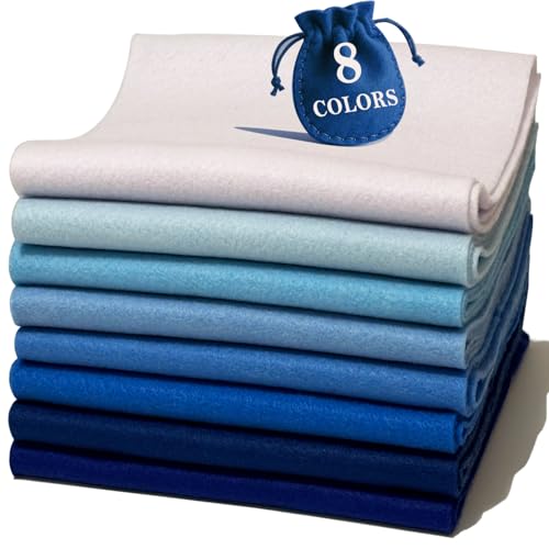 Blue White 8 Assorted Soft Felt Sheets Fabric, Each 8'' x 36'' 1.6mm Thick - color: Blue Series