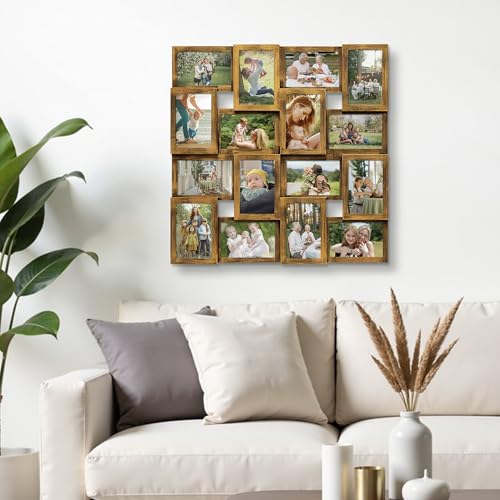 J.M.Deco Collage Picture Frames for Wall 16 Opening, Large Photo Frame Collage Wall Hanging for 4x6 Photo, Reunion Friends Family Memory, Christmas Gift - Retro Gold - color: Retro Gold, size: 16 Opening