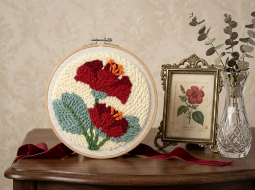 Meoe&heome Punch Needle Kit for Beginners, DIY Embroidery Set with 20+ Patterns(Red Peony) - color: Red Peony