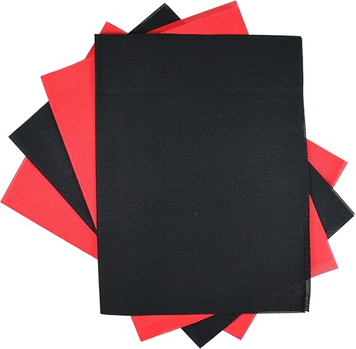 KCS 4 pc of 12" x 18"(30cmx45cm) 14CT Counted Cotton Aida Cloth Cross Stitch Fabric (Red+Black) - color: Red+black