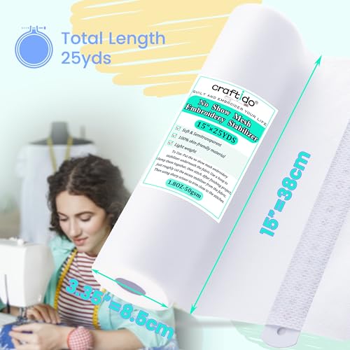 Craftido No Show Mesh Embroidery Stabilizer Backing -15" x 25 Yd/Roll - size: 15"x25yd roll