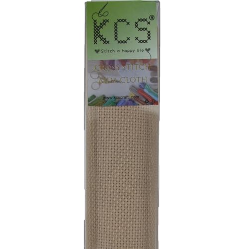 KCS 2 pc of 15" x 18" Counted Cross Stitch Cotton Aida Cloth Needlework Fabric (Khaki, 16CT) - color: Khaki, size: 16CT
