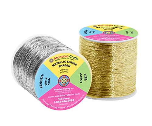 Mandala Crafts Metallic Gold and Silver Embroidery Floss for Sewing 218 Yds - color: Gold and Silver, size: 200M 218 Yards