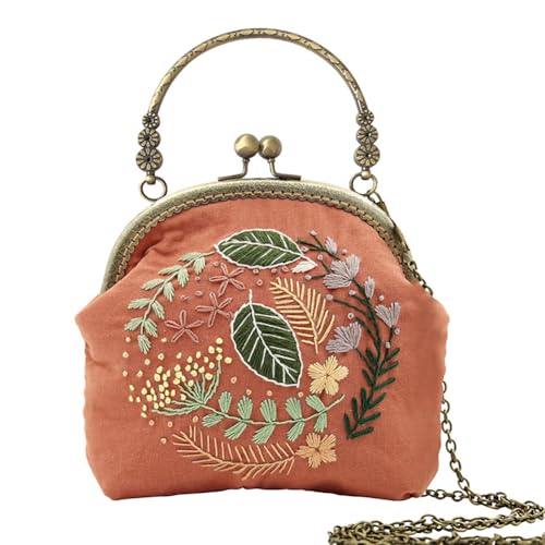 Eforcase Flower Embroidery Kit Tote Bag, Embroidery Coin Purse Kits Handbag Hand Embroidery Kit for Adults Beginner with Embroidery Patterns, Embroidery Hoop,DIY Sewing Kit - color: floral