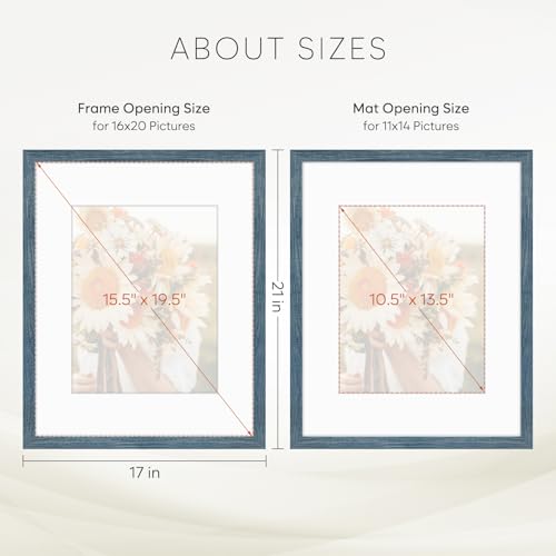 Golden State Art 16x20 Blue Picture Frame Mat for 11x14 Real Glass - color: Blue, size: 16x20